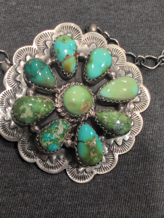 Native American Jewelry - Sterling Silver Turquoise-Sonoran Gold Cluster Necklace Pendant